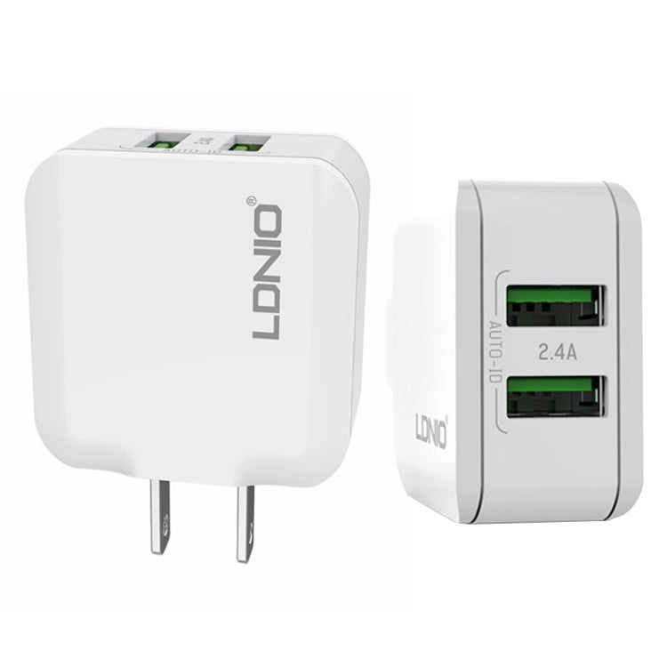 LDNIO A2201 2.4A Dual USB Charging Head Travel Direct Charge Mobile Phone Adapter Charger With Micro Data Cable (US Plug) - USB Charger by LDNIO | Online Shopping UK | buy2fix