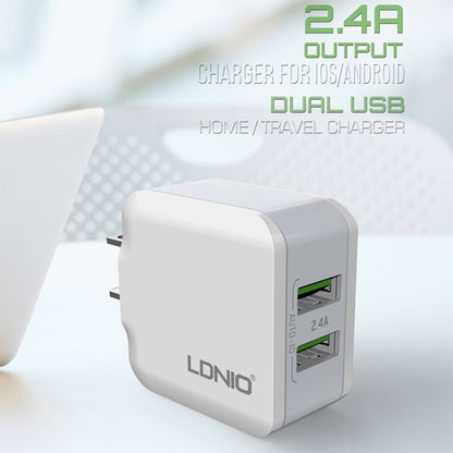 LDNIO A2201 2.4A Dual USB Charging Head Travel Direct Charge Mobile Phone Adapter Charger With Micro Data Cable (US Plug) - USB Charger by LDNIO | Online Shopping UK | buy2fix