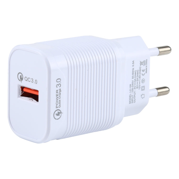 LZ-728 2 in 1 18W QC 3.0 USB Interface Travel Charger + USB to 8 Pin Data Cable Set, EU Plug, Cable Length: 1m(White) - USB Charger by buy2fix | Online Shopping UK | buy2fix