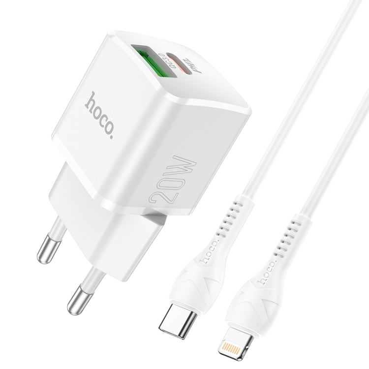 hoco N20 PD 20W Type-C / USB-C + QC 3.0 USB Mini Dual Fast Charger with Type-C / USB-C to 8 Pin Data Cable , EU Plug (White) - Apple Accessories by hoco | Online Shopping UK | buy2fix