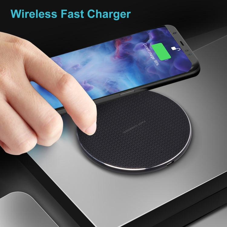 10W QI Plaid Pattern Round Metal Wireless Charger (Black) - Apple Accessories by buy2fix | Online Shopping UK | buy2fix