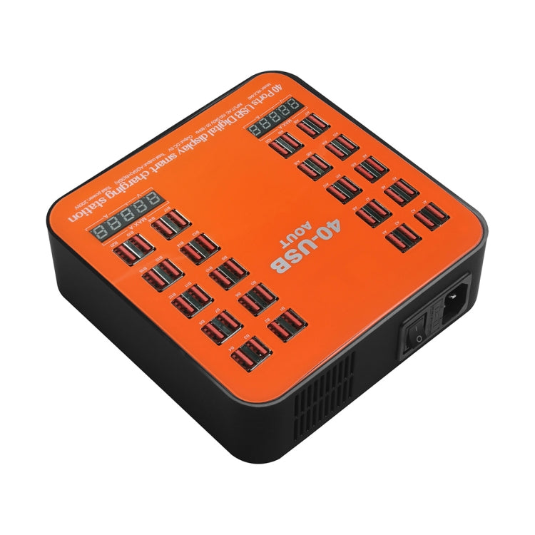 WLX-840 200W 40 Ports USB Digital Display Smart Charging Station AC100-240V, UK Plug (Black+Orange) - Multifunction Charger by buy2fix | Online Shopping UK | buy2fix