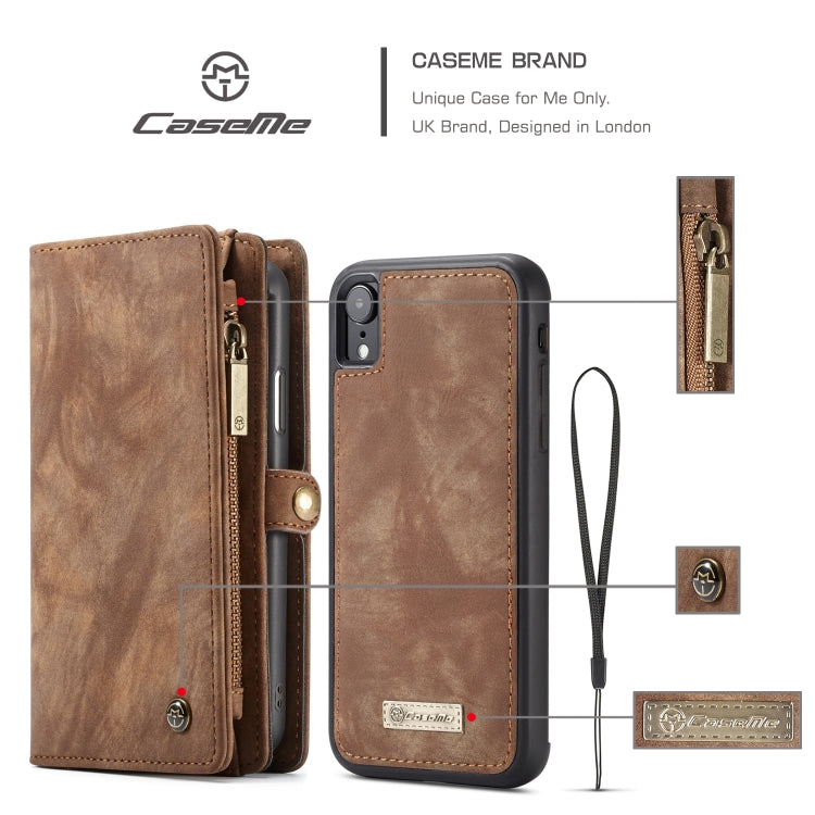 For iPhone XR CaseMe Detachable Multifunctional Horizontal Flip Leather Case with Card Slot & Holder & Zipper Wallet & Photo Frame (Brown) - More iPhone Cases by CaseMe | Online Shopping UK | buy2fix