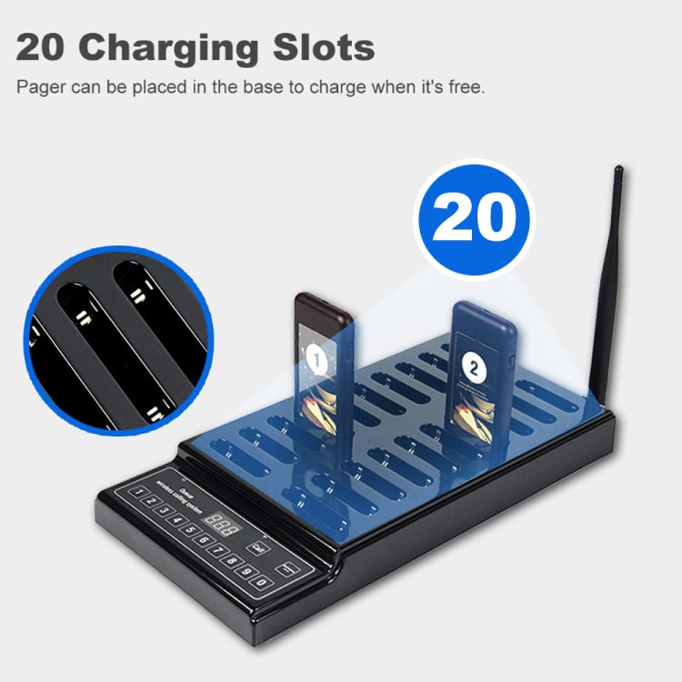 QC100 999 Channel Restaurant Wireless Paging Queuing Calling System with 20 Call Coaster Pagers, EU Plug - Security by buy2fix | Online Shopping UK | buy2fix