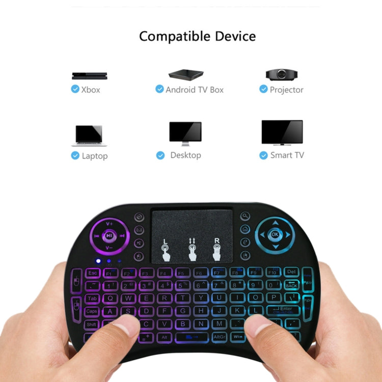 2.4GHz Mini i8 Wireless QWERTY Keyboard with Colorful Backlight & Touchpad & Multimedia Control for PC, Android TV BOX, X-BOX Player, Smartphones(Black) - MINI PC Accessories & Gadgets by buy2fix | Online Shopping UK | buy2fix