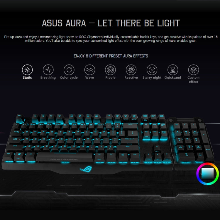 ASUS Claymore USB 2.0 RGB Backlight Detachable Wired Mechanical Black Switch Gaming Keyboard with Detachable Cable - Wired Keyboard by ASUS | Online Shopping UK | buy2fix