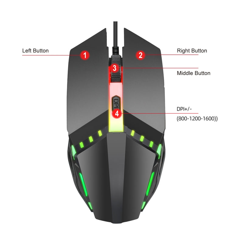 HXSJ S200 USB2.0 1600dpi Adjustable 4-Keys Colorful Glowing Wired Gaming Mouse, Length: 1.5m - Wired Mice by buy2fix | Online Shopping UK | buy2fix