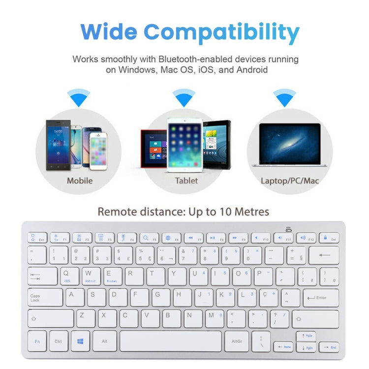 WB-8022 Ultra-thin Wireless Bluetooth Keyboard for iPad, Samsung, Huawei, Xiaomi, Tablet PCs or Smartphones, Portuguese Keys(Silver) - Computer & Networking by buy2fix | Online Shopping UK | buy2fix