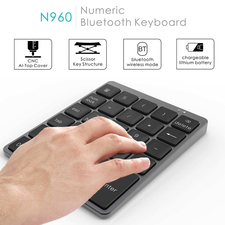 N960 Ultra-thin Universal Aluminum Alloy Rechargeable Wireless Bluetooth Numeric Keyboard (Silver) - Mini Keyboard by buy2fix | Online Shopping UK | buy2fix