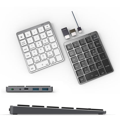 N970 Pro Dual Modes Aluminum Alloy Rechargeable Wireless Bluetooth Numeric Keyboard with USB HUB (Grey) - Mini Keyboard by buy2fix | Online Shopping UK | buy2fix