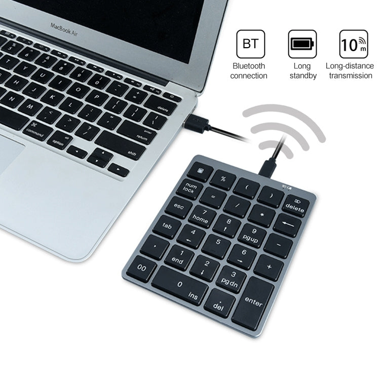 N970 Pro Dual Modes Aluminum Alloy Rechargeable Wireless Bluetooth Numeric Keyboard with USB HUB (Grey) - Mini Keyboard by buy2fix | Online Shopping UK | buy2fix