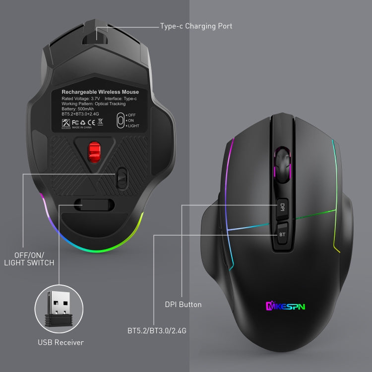 MKESPN X11 Bluetooth Three-modes Charging Wireless RGB Gaming Mouse - Wireless Mice by MKESPN | Online Shopping UK | buy2fix