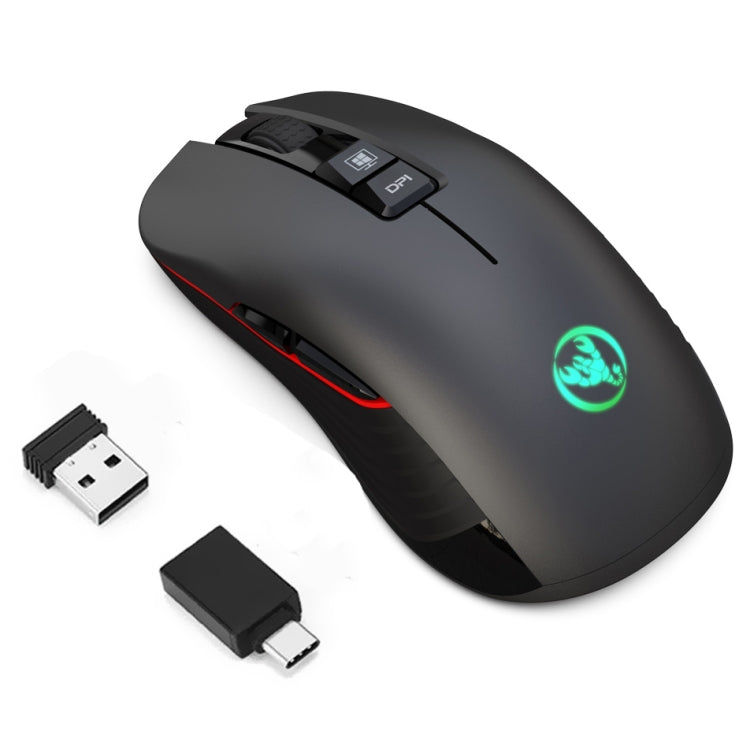 HXSJ T30 2.4GHz 8-key USB Rechargeable Colorful Glowing 3600DPI Four-speed Adjustable Wireless Optical Mute Gaming Mouse for Desktop Computers / Laptops, with USB-C / Type-C Adapter - Wireless Mice by HXSJ | Online Shopping UK | buy2fix