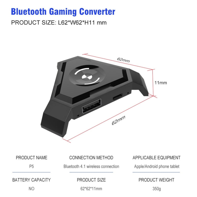 HXSJ P5 Bluetooth 4.1 Keyboard Mouse Bluetooth Gaming Converter, Can Not Be Pressed Version(Black) - Converter & Adapter by HXSJ | Online Shopping UK | buy2fix