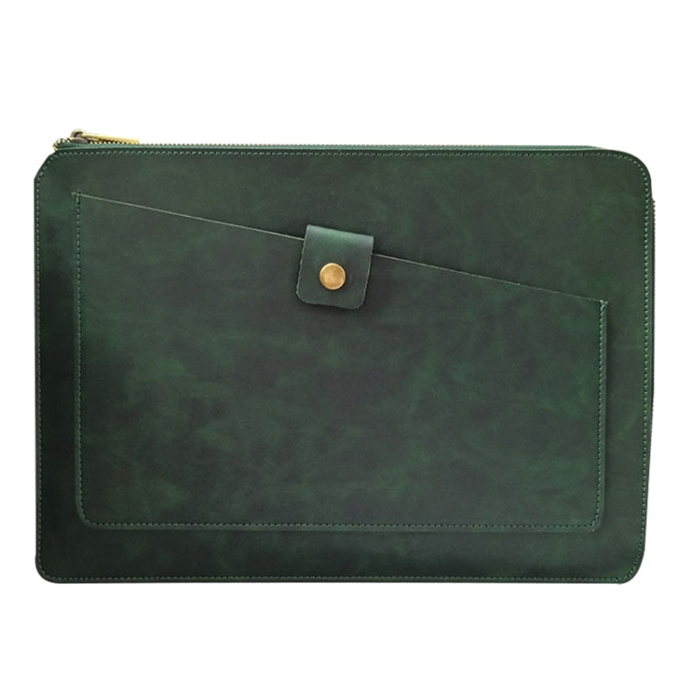 Universal Genuine Leather Business Zipper Laptop Tablet Bag For 13 inch and Below(Green) - 15 inch by buy2fix | Online Shopping UK | buy2fix