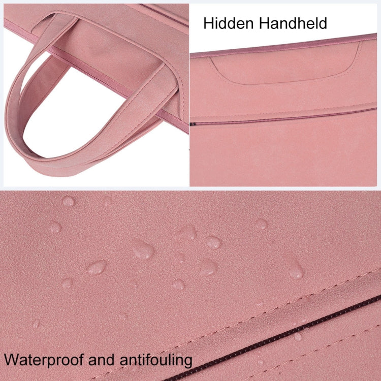 ST06 Waterproof PU Leather Zipper Hidden Portable Strap One-shoulder Handbag for 14.1 inch Laptops, with Suitcase Belt (Pink) - 14.1 inch by buy2fix | Online Shopping UK | buy2fix