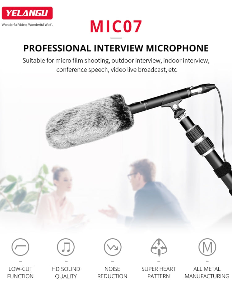 YELANGU YLG9933A MIC07 Professional Interview Condenser Video Shotgun Microphone with 6.5mm Audio Adapter & 3.5mm RXL Audio Cable(Black) - Consumer Electronics by YELANGU | Online Shopping UK | buy2fix