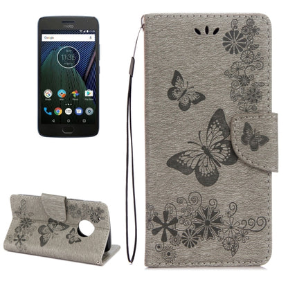 For Motorola Moto G5 Plus Pressed Flowers Butterfly Pattern Horizontal Flip Leather Case with Holder & Card Slots & Wallet(Grey) - Motorola Cases by buy2fix | Online Shopping UK | buy2fix