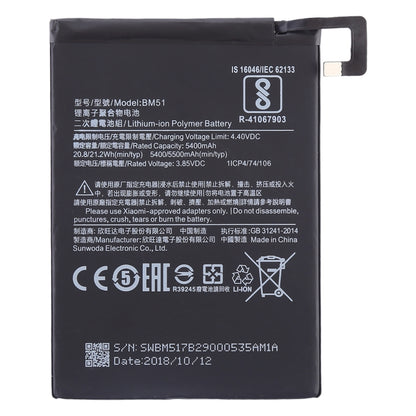 5400mAh BM51 for Xiaomi  Mi Max 3 Li-Polymer Battery - For Xiaomi by buy2fix | Online Shopping UK | buy2fix