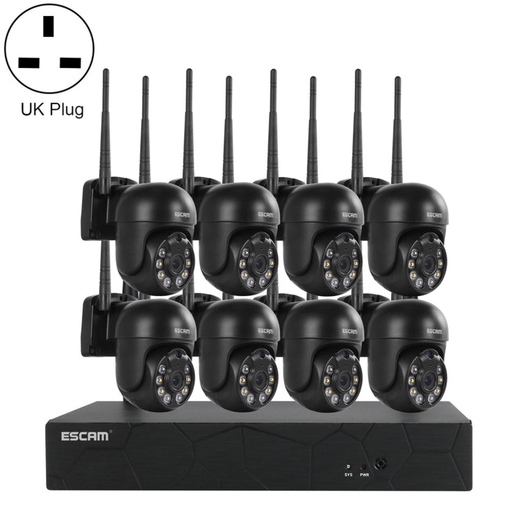 ESCAM WNK618 3.0 Million Pixels 8-channel Wireless Dome Camera HD NVR Security System, Support Motion Detection & Two-way Audio & Full-color Night Vision & TF Card, UK Plug - Security by ESCAM | Online Shopping UK | buy2fix