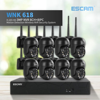 ESCAM WNK618 3.0 Million Pixels 8-channel Wireless Dome Camera HD NVR Security System, Support Motion Detection & Two-way Audio & Full-color Night Vision & TF Card, UK Plug - Security by ESCAM | Online Shopping UK | buy2fix