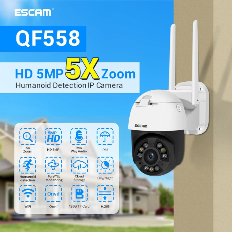 ESCAM QF558 5.0MP HD 5X Zoom Wireless IP Camera, Support Humanoid Detection, Night Vision, Two Way Audio, TF Card, EU Plug - Security by ESCAM | Online Shopping UK | buy2fix