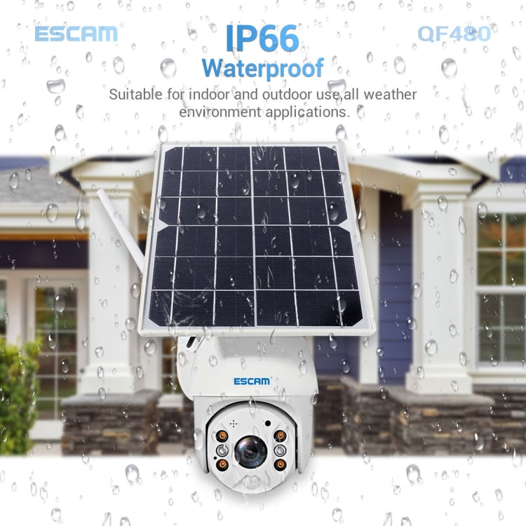 ESCAM QF480 EU Version HD 1080P IP66 Waterproof 4G Solar Panel PT IP Camera without Battery, Support Night Vision / Motion Detection / TF Card / Two Way Audio (White) - Security by ESCAM | Online Shopping UK | buy2fix