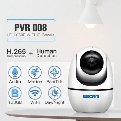 ESCAM PVR008 HD 1080P WiFi IP Camera, Support Motion Detection / Night Vision, IR Distance: 10m, US Plug(White) - Security by ESCAM | Online Shopping UK | buy2fix