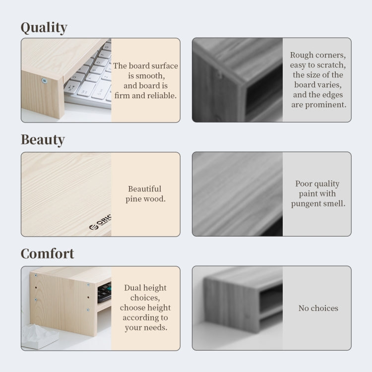 ORICO MSR-05-WD-BP 2-layer Wood Grain Computer Monitor Holder with Drawer, Size: 50 x 20 x 13.5cm - Computer & Networking by ORICO | Online Shopping UK | buy2fix