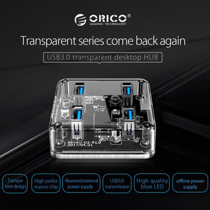 ORICO MH4U-30 USB 3.0 Transparent Desktop HUB with 30cm Micro USB Cable - USB 3.0 HUB by ORICO | Online Shopping UK | buy2fix