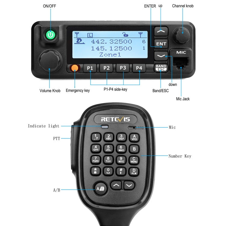 RETEVIS RT90 UV Double Segment 136-174/400-480MHz 3000 Channels 50W Car Walkie Talkie - Consumer Electronics by RETEVIS | Online Shopping UK | buy2fix