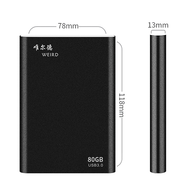 WEIRD 80GB 2.5 inch USB 3.0 High-speed Transmission Metal Shell Ultra-thin Light Mobile Hard Disk Drive(Black) - Computer & Networking by buy2fix | Online Shopping UK | buy2fix