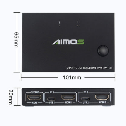 AIMOS AM-KVM201CC 2 Ports USB HUB HDMI KVM Switch without Extension Cable - Switch by buy2fix | Online Shopping UK | buy2fix