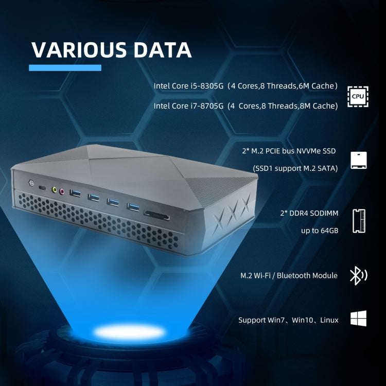 HYSTOU F9 Windows 10 / Linux System Gaming Mini PC, Intel Core i7-8705G 4 Core 8M Cache up to 4.20GHz, 32GB RAM+1TB SSD+1TB HDD, US Plug - Windows Mini PCs by HYSTOU | Online Shopping UK | buy2fix