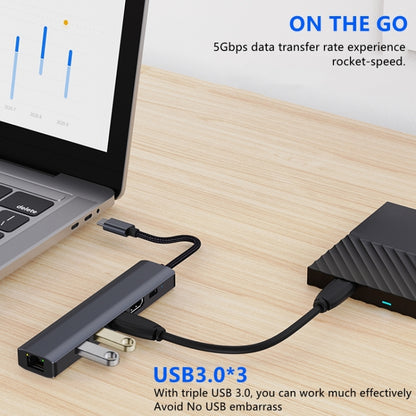 BYL-2210 6 in 1 USB-C / Type-C to USB Multifunctional Docking Station HUB Adapter with 1000M Network Port - Computer & Networking by buy2fix | Online Shopping UK | buy2fix