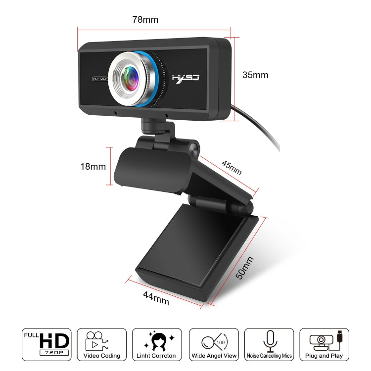 HXSJ S90 30fps 1 Megapixel 720P HD Webcam for Desktop / Laptop / Android TV, with 8m Sound Absorbing Microphone, Cable Length: 1.5m - HD Camera by HXSJ | Online Shopping UK | buy2fix