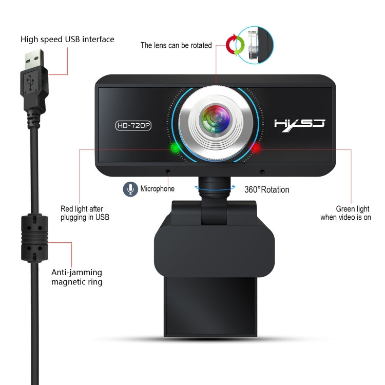 HXSJ S90 30fps 1 Megapixel 720P HD Webcam for Desktop / Laptop / Android TV, with 8m Sound Absorbing Microphone, Cable Length: 1.5m - HD Camera by HXSJ | Online Shopping UK | buy2fix