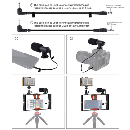 PULUZ 3 in 1 Vlogging Live Broadcast LED Selfie Light Smartphone Video Rig Kits with Microphone + Cold Shoe Tripod Head for iPhone, Galaxy, Huawei, Xiaomi, HTC, LG, Google, and Other Smartphones(Red) - Camera Cage by PULUZ | Online Shopping UK | buy2fix