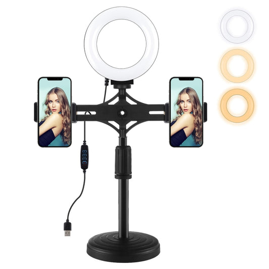 PULUZ 4.7 inch 12cm Ring Light Horizontal Dual Phone Brackets Desktop Holder Video Light Kits - Ring Light by PULUZ | Online Shopping UK | buy2fix