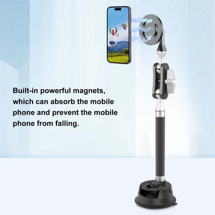 PULUZ Car Suction Cup Arm Mount Phone Tablet Magnetic Holder with Phone Clamp (Black) - Holder by PULUZ | Online Shopping UK | buy2fix