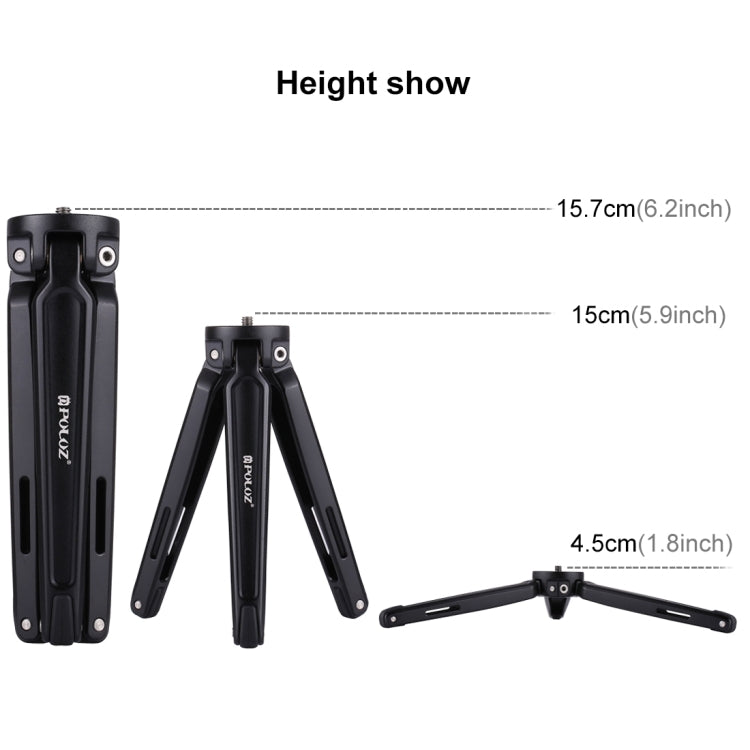 PULUZ Pocket Mini Metal Desktop Tripod Mount with 1/4 inch to 3/8 inch Thread Adapter Screw for DSLR & Digital Cameras, Adjustable Height: 4.5-15cm, Max Load: 20kg(Black) - Camera Accessories by PULUZ | Online Shopping UK | buy2fix