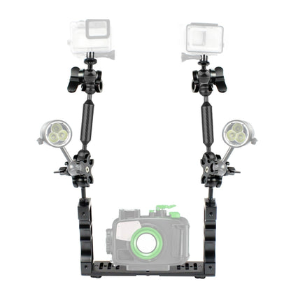 PULUZ Dual Handle Aluminium Tray Stabilizer with 4 x Dual Ball Aluminum Alloy Clamp & 2 x 7 inch Floating Arm & 2 x Ball Head Adapter for Underwater Camera Housings - Camera Accessories by PULUZ | Online Shopping UK | buy2fix