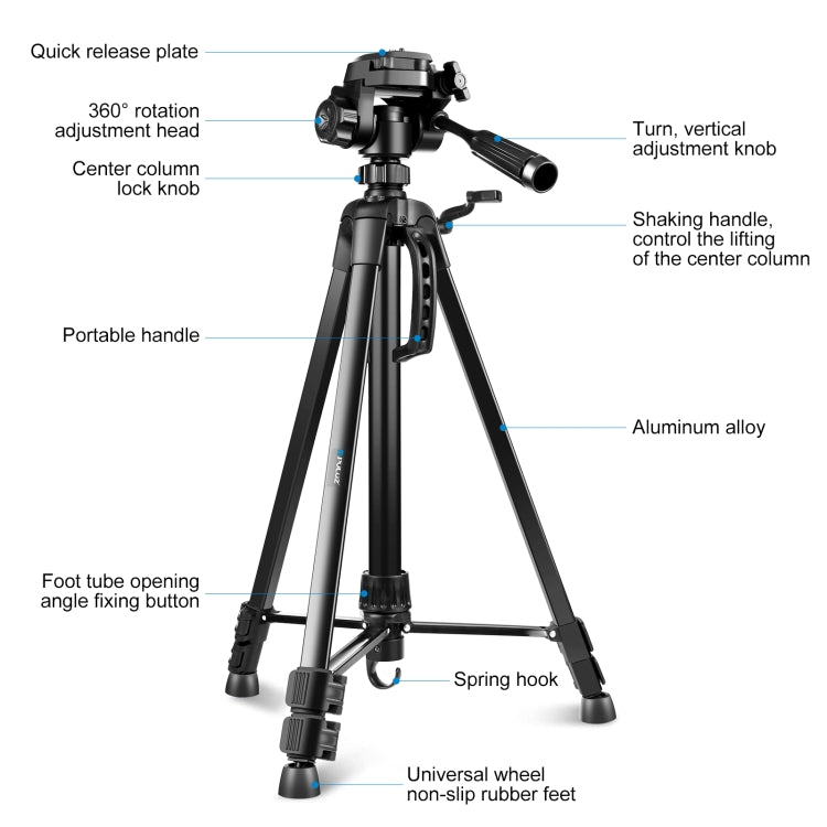 PULUZ Aluminum Selfie Live Tripod Mount with Three-dimensional Head & Phone Clamp(Black) - Tripods by PULUZ | Online Shopping UK | buy2fix