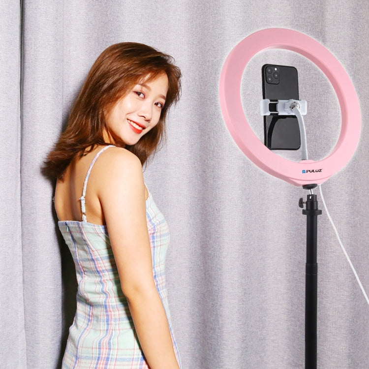 PULUZ 10.2 inch 26cm USB 3 Modes Dimmable LED Ring Vlogging Selfie Beauty Photography Video Lights with Tripod Ball Head & Phone Clamp(Pink) - Consumer Electronics by PULUZ | Online Shopping UK | buy2fix