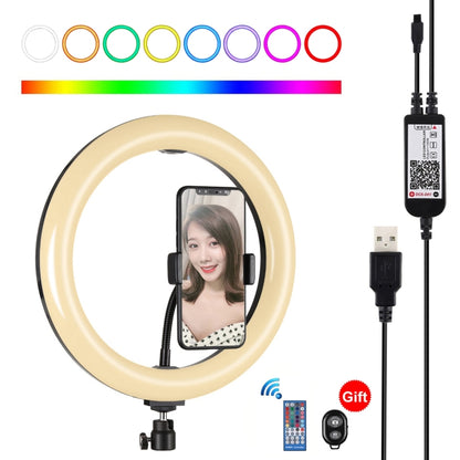 PULUZ 10.2 inch 26cm Curved Surface USB RGBW Dimmable LED Ring Vlogging Photography Video Lights with Tripod Ball Head & Remote Control & Phone Clamp(Black) - Ring Light by PULUZ | Online Shopping UK | buy2fix