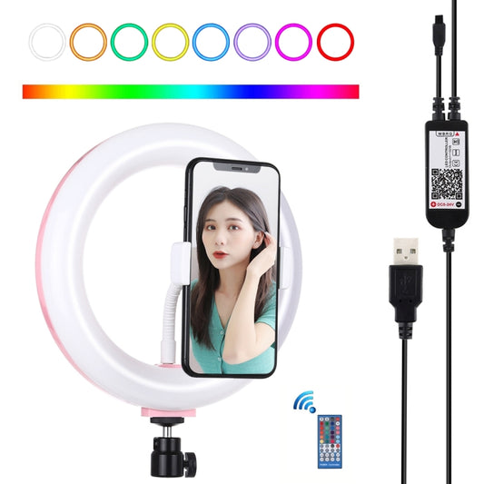 PULUZ 7.9 inch 20cm USB RGB Dimmable LED Dual Color Temperature LED Curved Light Ring Vlogging Selfie Photography Video Lights with Phone Clamp(Pink) - Consumer Electronics by PULUZ | Online Shopping UK | buy2fix