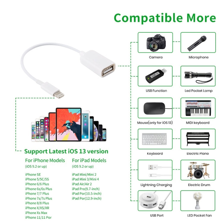USB Female to 8pin Male OTG Adapter Cable, Support iOS 10.2 and Below, Length: 18cm(White) - Apple Accessories by buy2fix | Online Shopping UK | buy2fix