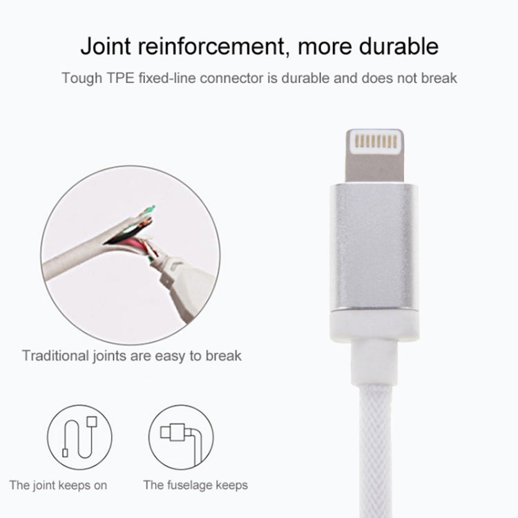 Net Style Metal Head USB to 8 Pin Data / Charger Cable, Cable Length: 25cm(White) - Normal Style Cable by buy2fix | Online Shopping UK | buy2fix