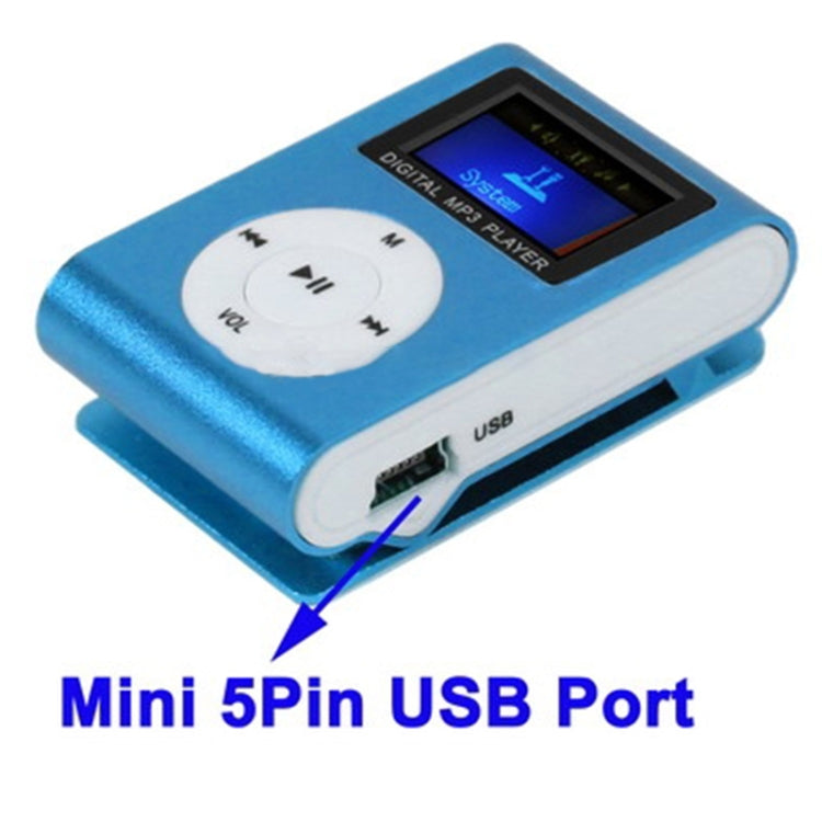 TF (Micro SD) Card Slot MP3 Player with LCD Screen, Metal Clip, Radio Function(Baby Blue) - Consumer Electronics by buy2fix | Online Shopping UK | buy2fix