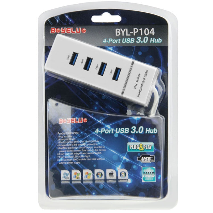 4 Ports USB 3.0 Hub Splitter with LED, Super Speed 5Gbps, BYL-P104(White) - USB 3.0 HUB by buy2fix | Online Shopping UK | buy2fix